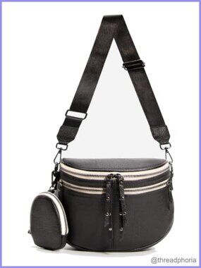Genuine Leather Crossbody Bag Wide Strap Women Handbag Bum Bag Coin Purse